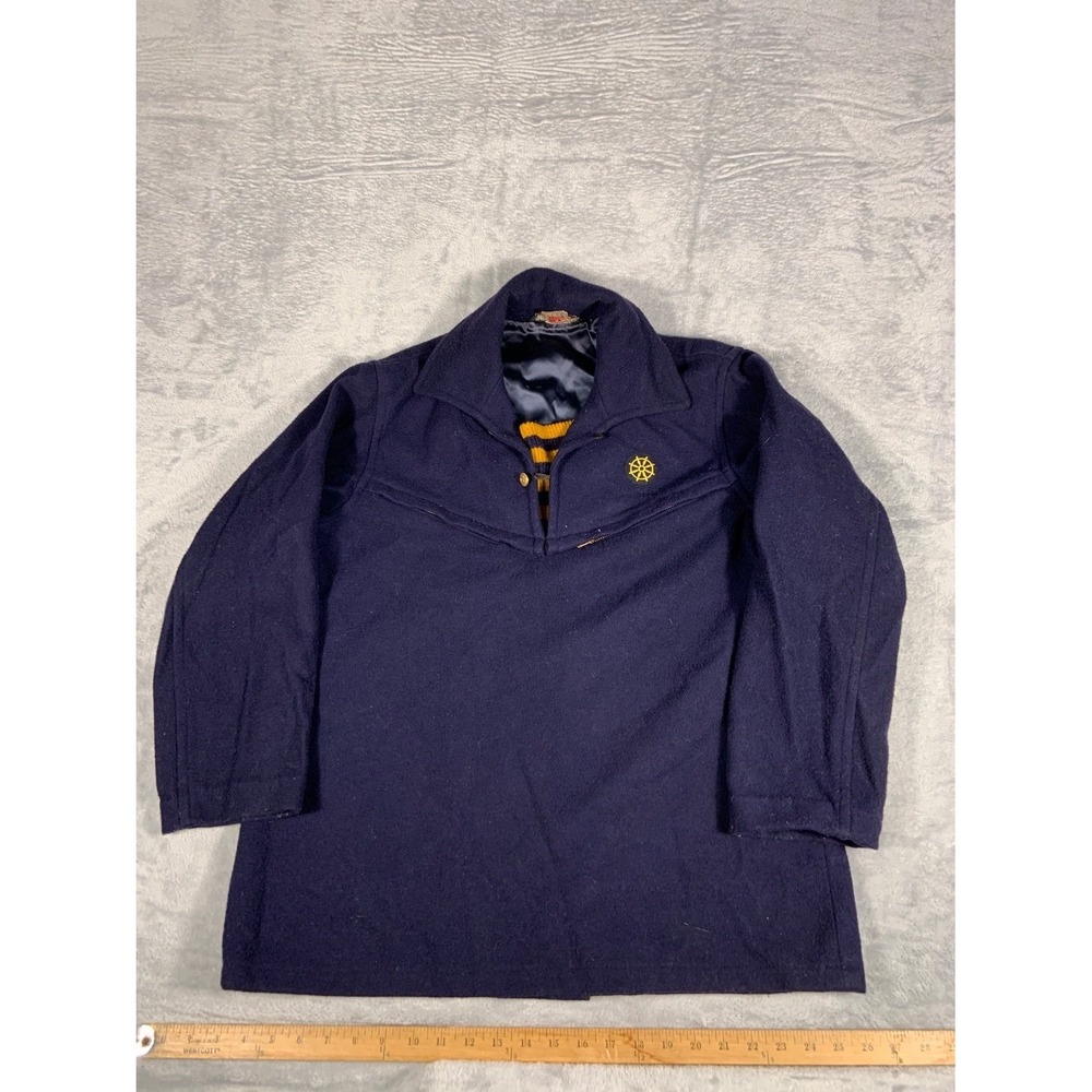 Vintage Woolrich 670 Jacket Men M Navy Blue Wool Pullover Anchor Buttons Used